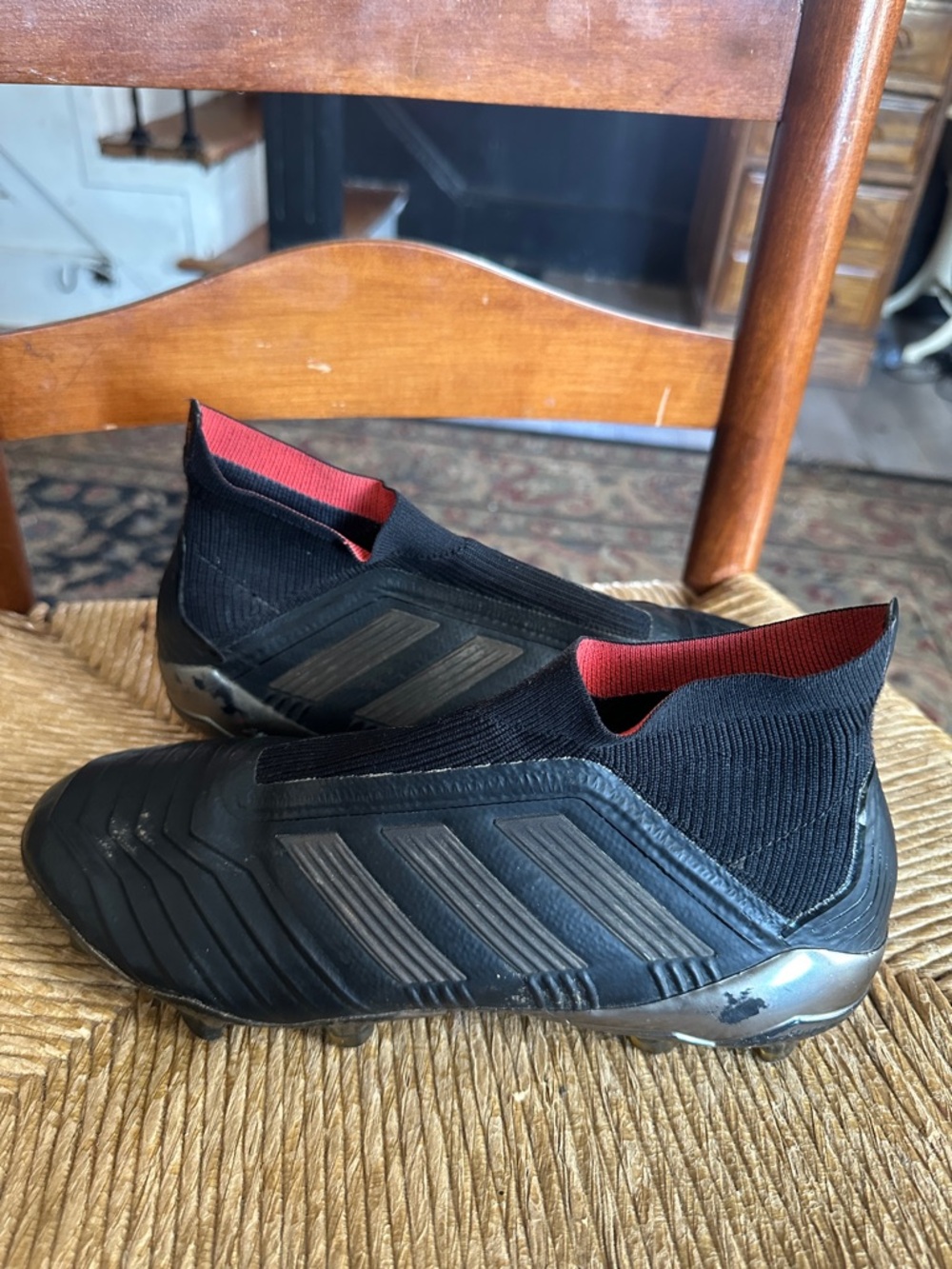 Adidas predator Men's Black Slip-On Soccer Cleats with Red Liner